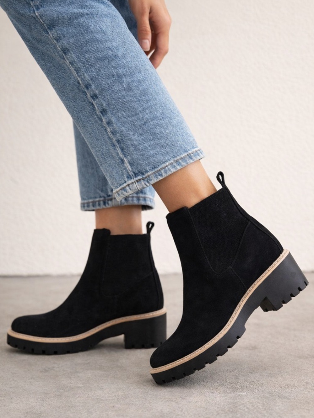 Dolce Vita Black Suede Chelsea Lug Ankle Boots